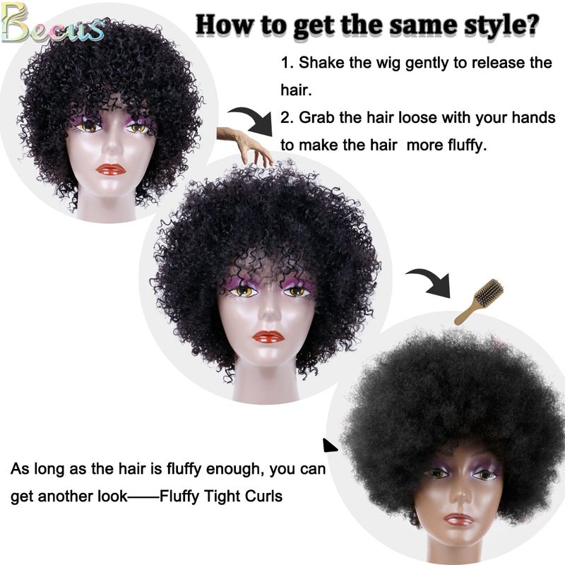 BECUS Afro Curly Wigs for Black Women Heat Resistant Brazilian Remy Human Hair Wigs(8 inches Natural Spiral Black #1B) - Image 4